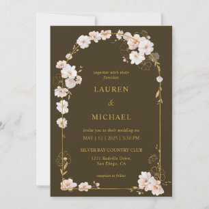 Invitation Orange Brown personnalisé entouré d'un Mariage Blo