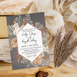 Invitation Orange brûlé et Mariage de automne vert Sage