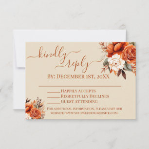 Invitation Orange brûlé et Rust Floral RSVP