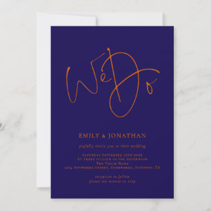 Invitation Orange brûlé et script de marine Nous faisons QR C