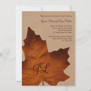 Invitation Orange Burlap Dîner de répétition monogramme