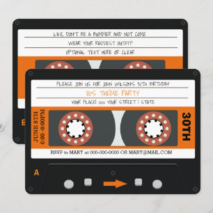 Invitation Orange Cassette Retro 80s Anniversaire