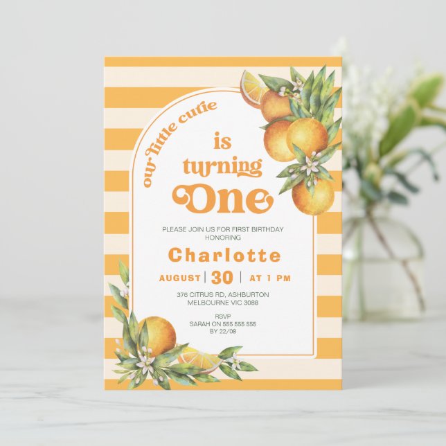 Invitation Orange Citrus Little Cutie Un 1er anniversaire (Debout devant)