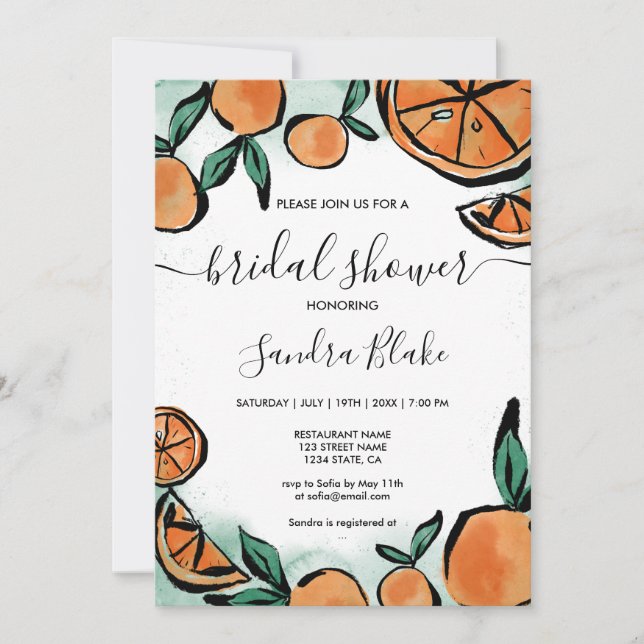 Invitation Orange Citrus Moderne Aquarelle Botanique Invitati (Devant)