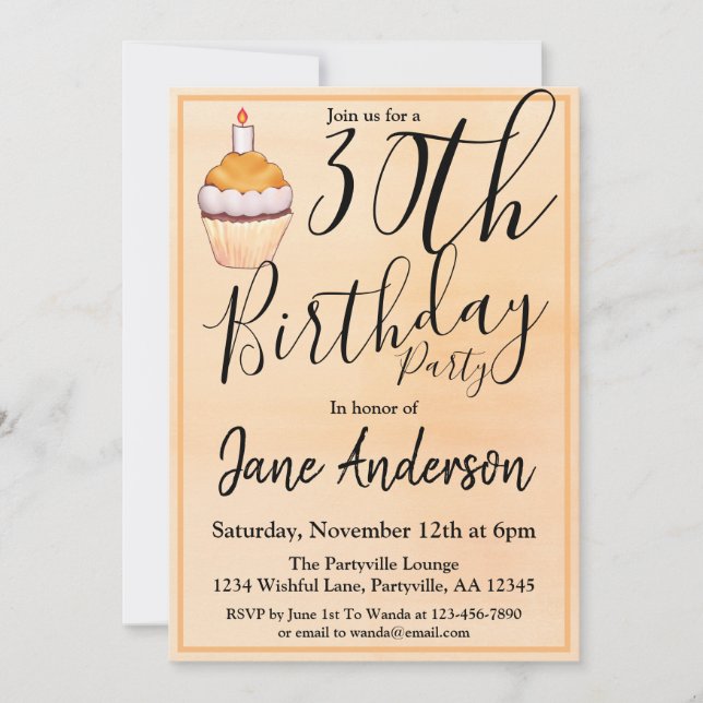 Invitation Orange Cupcake 30e fête d'anniversaire (Devant)