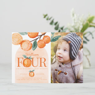 Invitation Orange Cutie quatre ans fête d'anniversaire