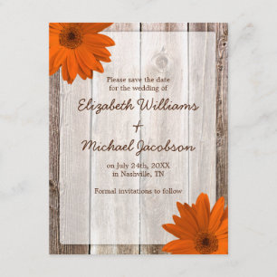 Invitation Orange Daisy Barn Wood Enregistrer la date Annonce