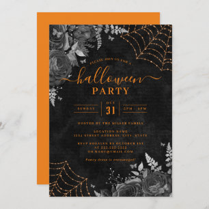 Invitation Orange Dark Éffrayant Floral Cobwebs Halloween Par