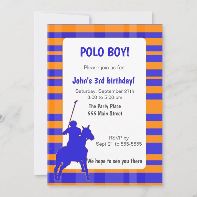 Invitation Orange de bleu royal d'invitation d'anniversaire (Devant)