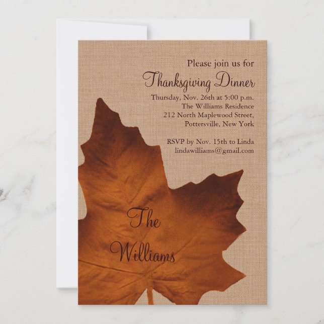 Invitation orange de dîner de thanksgiving de (Devant)