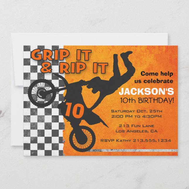 Invitation Orange de fête d'anniversaire de garçons de vélo (Devant)