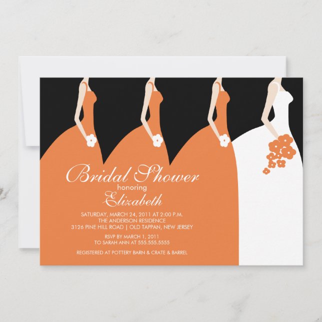 Invitation orange de Fête de la mariée de (Devant)