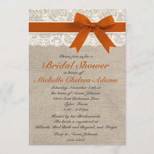 Invitation orange de Fête de la mariée de toile de