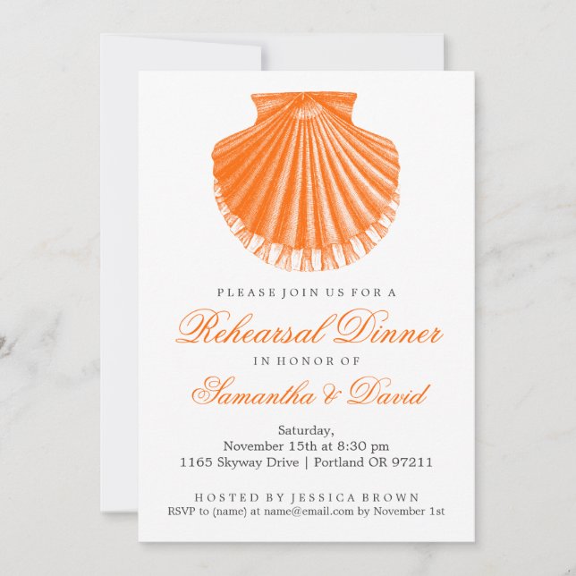 Invitation Orange de Shell de feston de dîner de répétition (Devant)