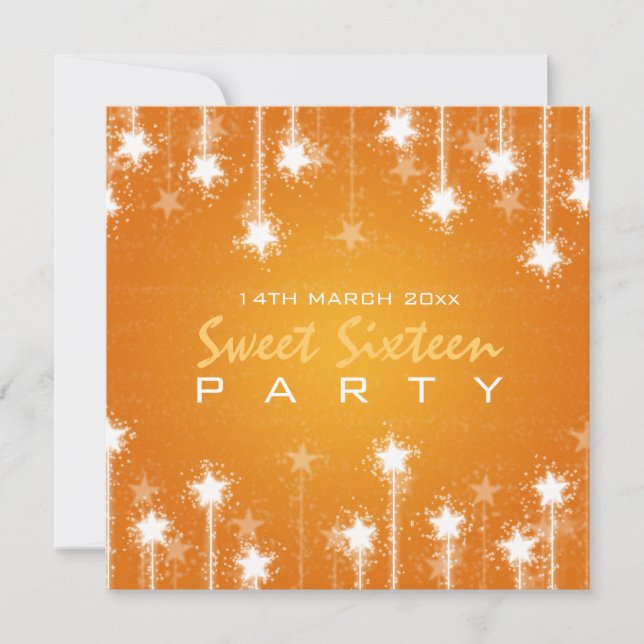 Invitation Orange des étoiles chatoyantes du Sweet sixteen (Devant)