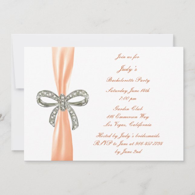 Invitation Orange Diamond Bow Bachelorette Party (Devant)