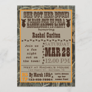 Invitation Orange d'invitation de partie de Camo Bachelorette