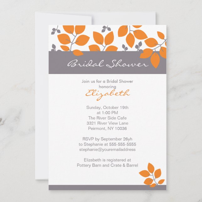 Invitation orange élégant de Fête de la mariée (Devant)