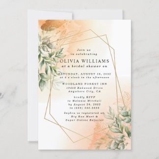 Invitation Orange Elégant eucalyptus romantique feuille rusti