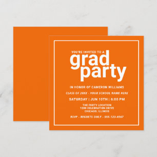 Invitation Orange et blanc Moderne de base Grad Party