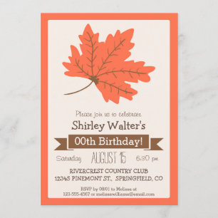 Invitation Orange et Brown feuille d'automne Adulte fête d'an