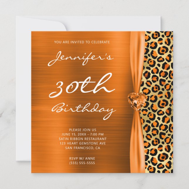 Invitation Orange et Gold Leopard Foil 30e anniversaire (Devant)