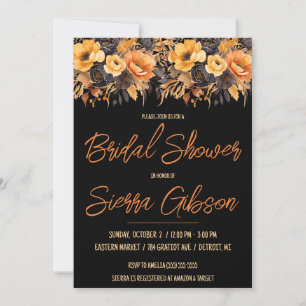 Invitation Orange et noir, Halloween, Fête des mariées floral