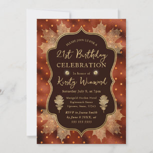 Invitation Orange et Or Feuilles d'Automne 21e Anniversaire
