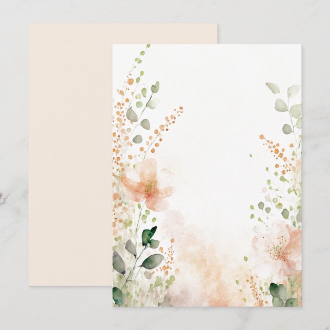 Invitation Orange et pêche aquarelle floral blanc mariage (Devant / Derrière)