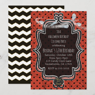 Invitation Orange et points noirs fantaisistes Halloween