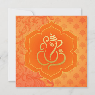 Invitation Orange Ethnic Gold Ganesh Mariage indien