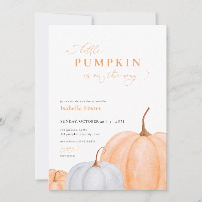 Invitation Orange Fall Little Citrouille Baby shower Invitati (Devant)