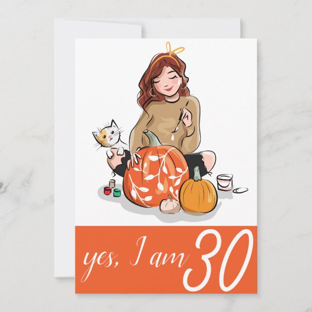 Invitation Orange Fière dame pour Amoureux des chats 30e anni (Devant)