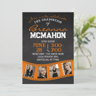 Invitation Orange Filmstrip Chalkboard Graduation