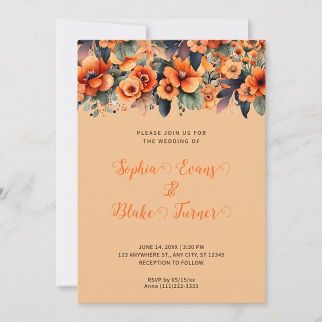 Invitation Orange Fleur sauvage Arrangement Orange Mariage (Devant)