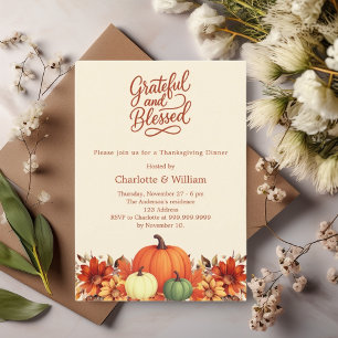 Invitation Orange fleurs citrouilles Thanksgiving Dîner