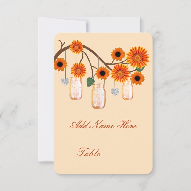 Invitation Orange Fleurs Mason Jars Table Place Card (Devant)