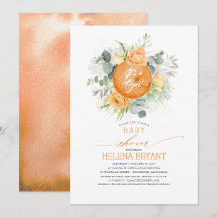 Invitation Orange Fleurs Wreath Boho Baby shower d'automne