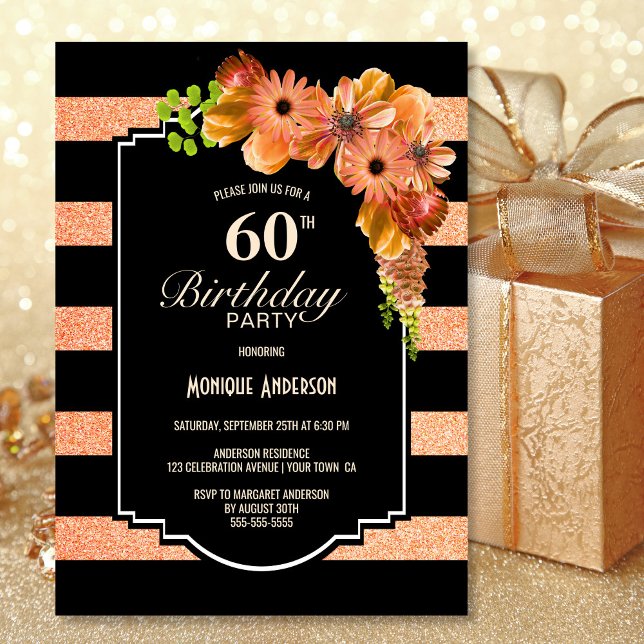 Invitation Orange Floral 60e fête d'anniversaire (Créateur téléchargé)