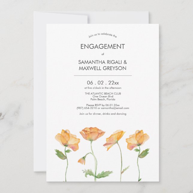Invitation Orange Floral Aquarelle Poppies (Devant)