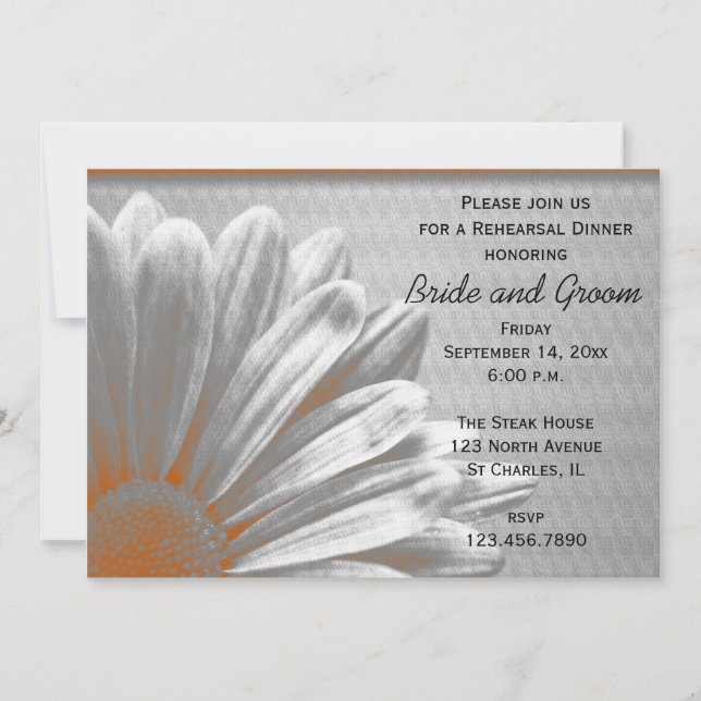 Invitation Orange Floral Faits saillants Dîner de répétition  (Devant)