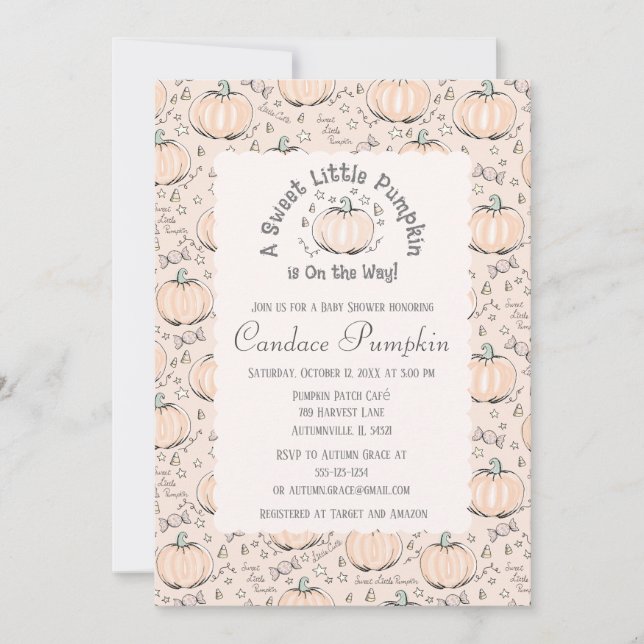 Invitation Orange Genre Neutre Petit Baby shower Citrouille (Devant)