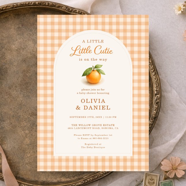 Invitation Orange Gingham Little Cutie Couples Baby Shower (Créateur téléchargé)