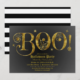 Invitation Orange Gold BOO Élégante soirée costumée Halloween