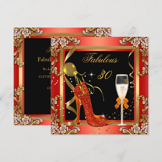 Invitation Orange Gold Fabulous 30 Anniversaire Party 2 (Devant / Derrière)