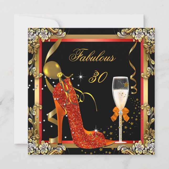 Invitation Orange Gold Fabulous 30 Anniversaire Party 3 (Devant)