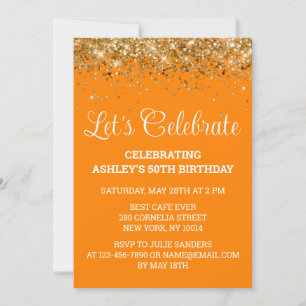 Invitation Orange Gold Parties scintillant 50e anniversaire C