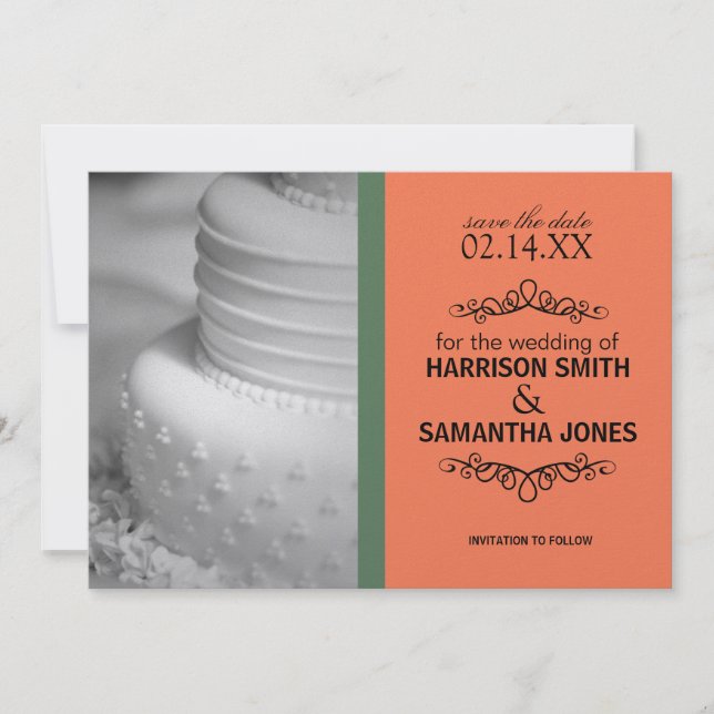 Invitation Orange & Green Enregistrer la date Annonces Mariag (Devant)