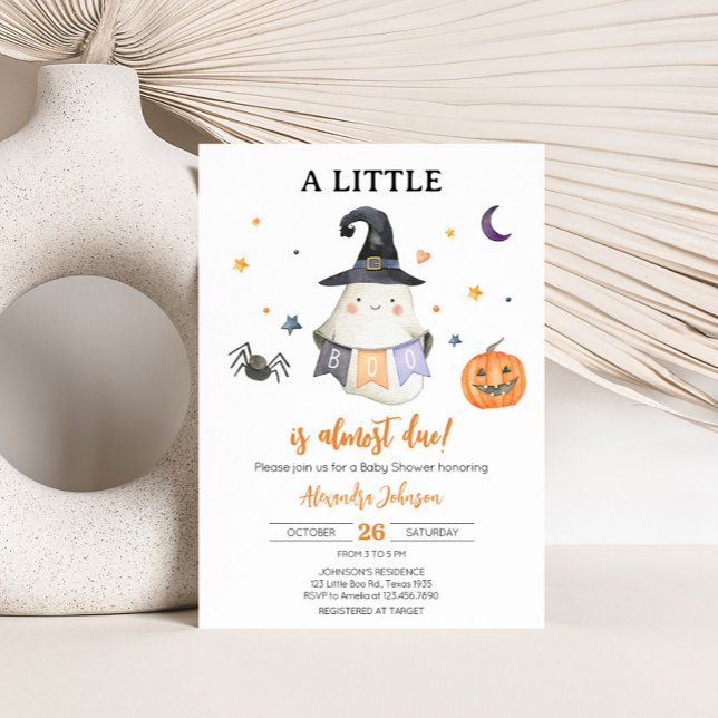 Invitation Orange Halloween Ghost Little Boo Baby shower (Little Boo Baby Shower Invitation)