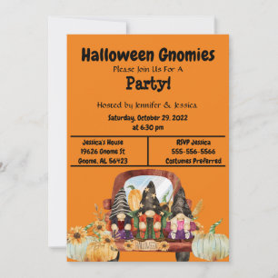 Invitation Orange Halloween Gnome Party